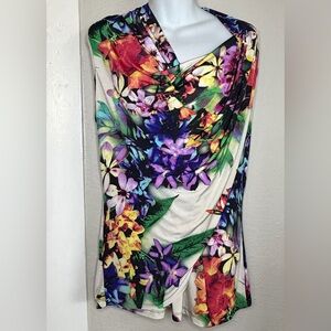7 Wonders Floral Drape Neckline Sleeveless Blouse Size XL